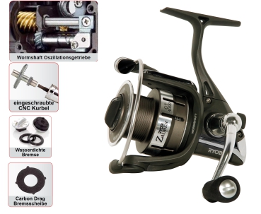 RYOBI ZAUBER GT 2000 Spinnrolle Wormshaft, Carbon-Bremse